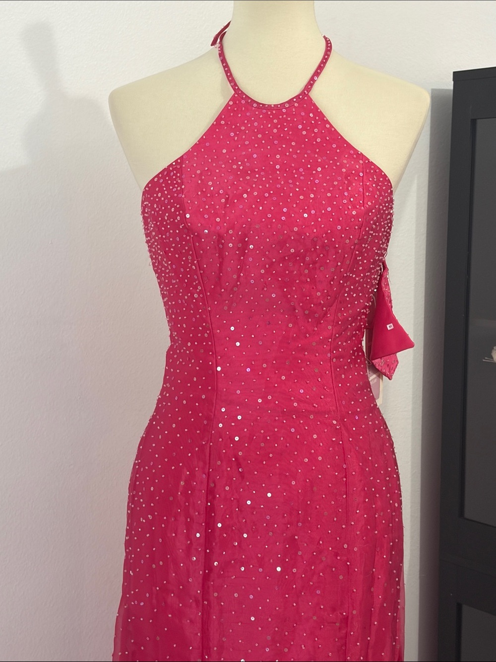 NWT Mori Lee Hot Pink Halter Prom Gown‎ Sz 3/4 Raspberry